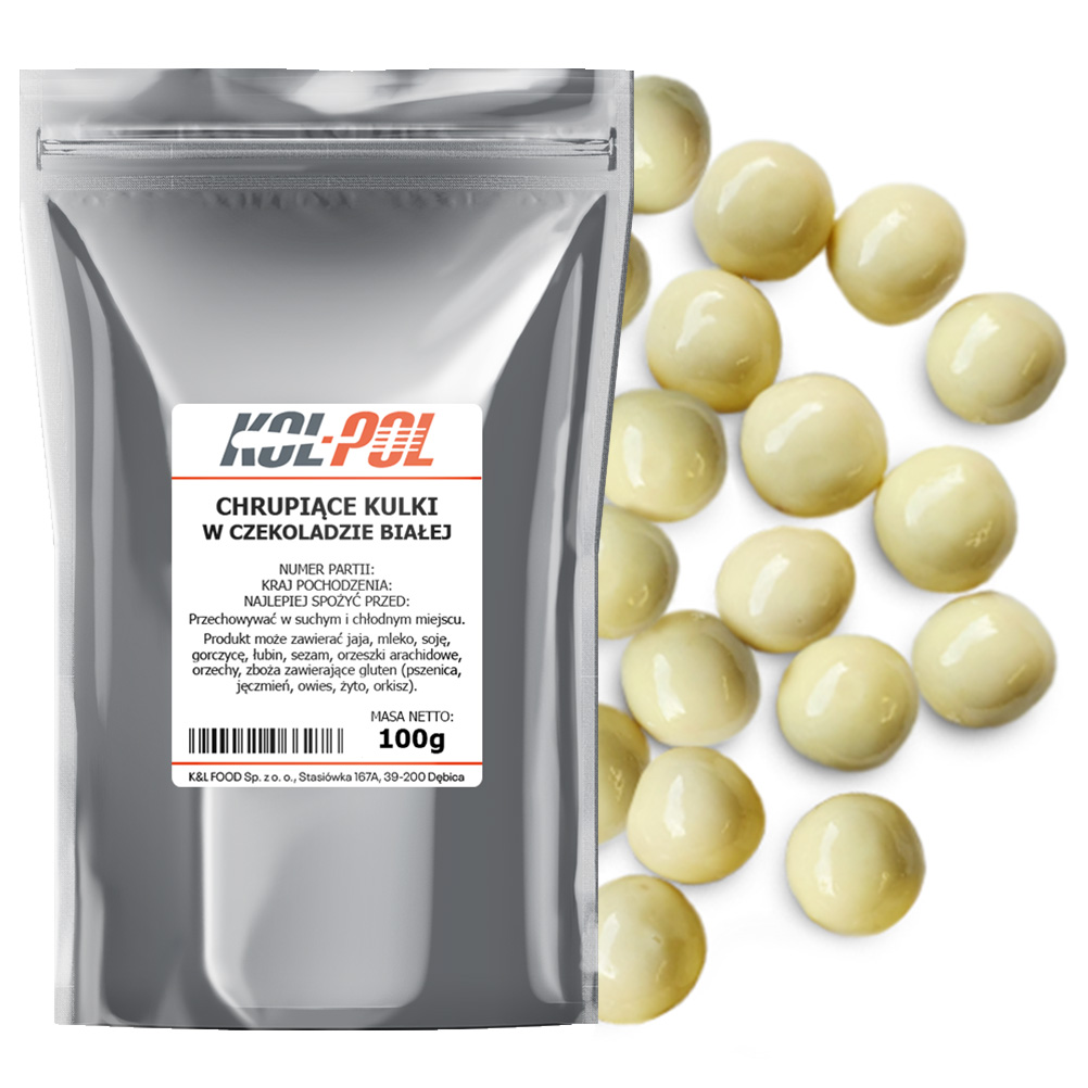 Kulki czekoladowe chrupiące w białej czekoladzie 100g